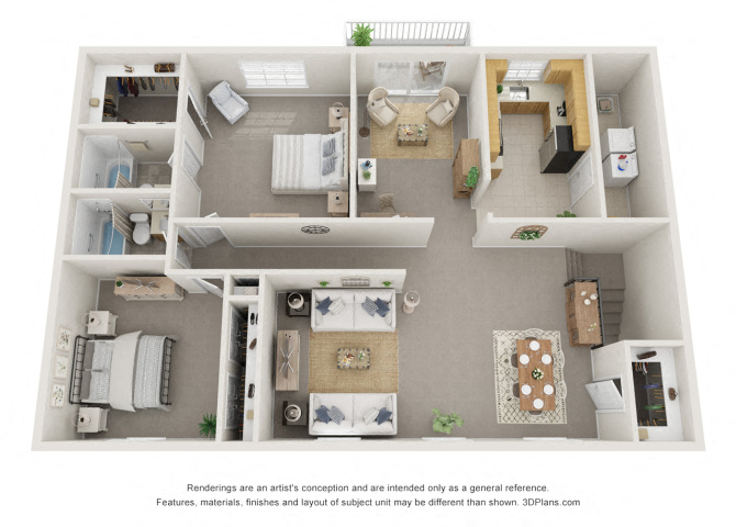 Floor plan for 2 beds, 2 baths, 1534 sqft